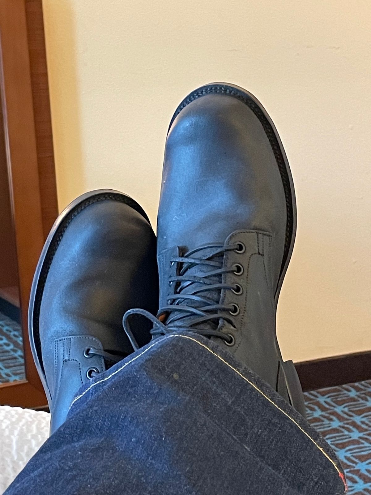 Photo by Nuc on August 18, 2024 of the Viberg Service Boot in C.F. Stead Black Waxy Commander Suede.