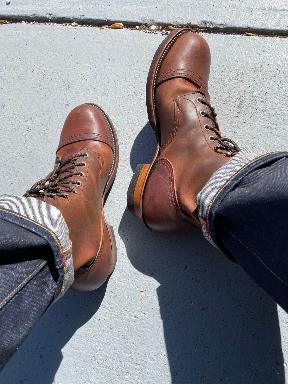 Photo by Nuc on February 9, 2024 of the Red Wing Iron Ranger in S.B. Foot Copper Rough and Tough.