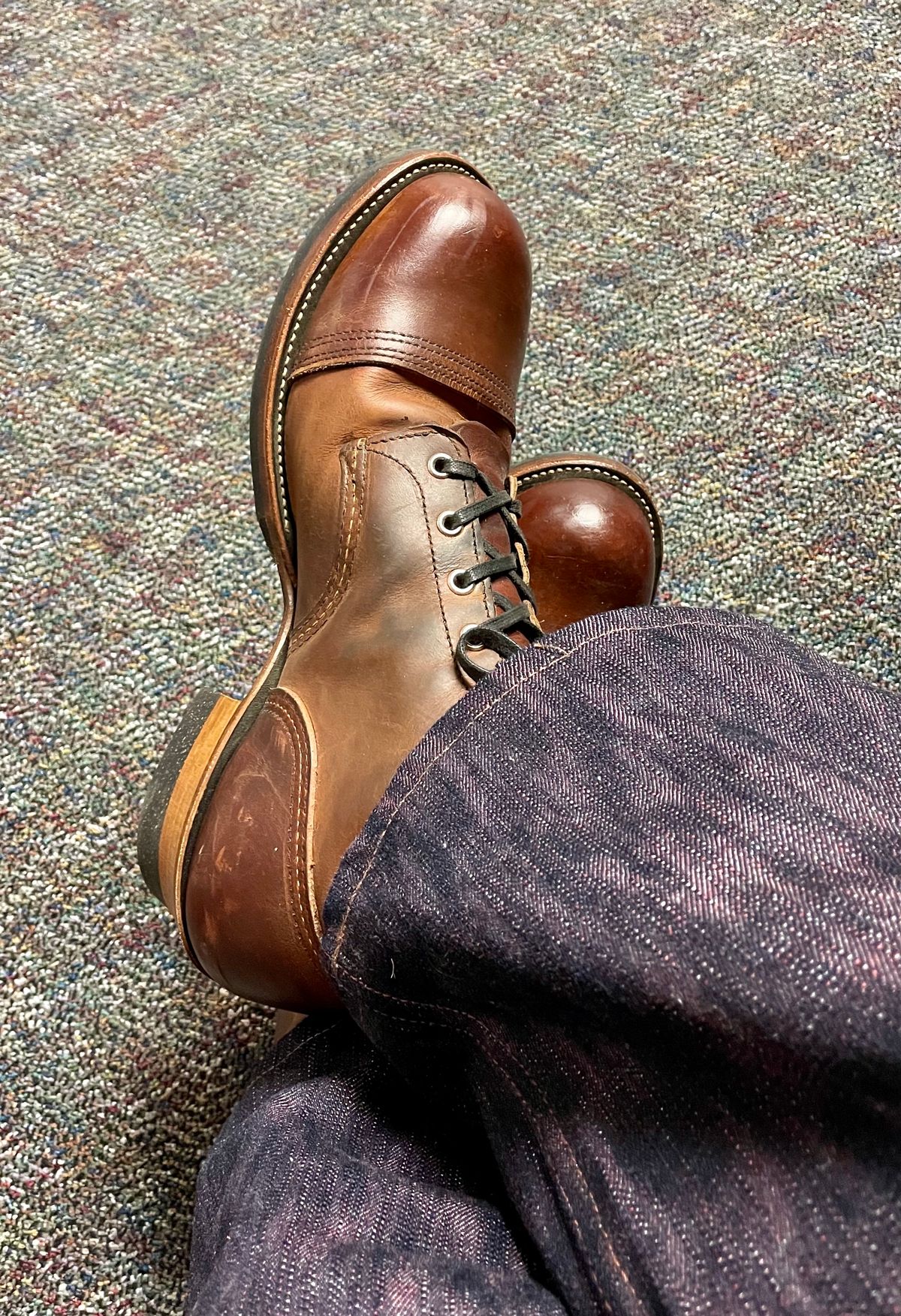 Photo by Nuc on April 9, 2024 of the Red Wing Iron Ranger in S.B. Foot Copper Rough and Tough.