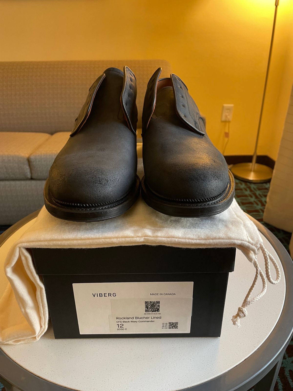 Photo by Nuc on November 9, 2023 of the Viberg Rockland Blucher in C.F. Stead Black Waxy Commander Suede.