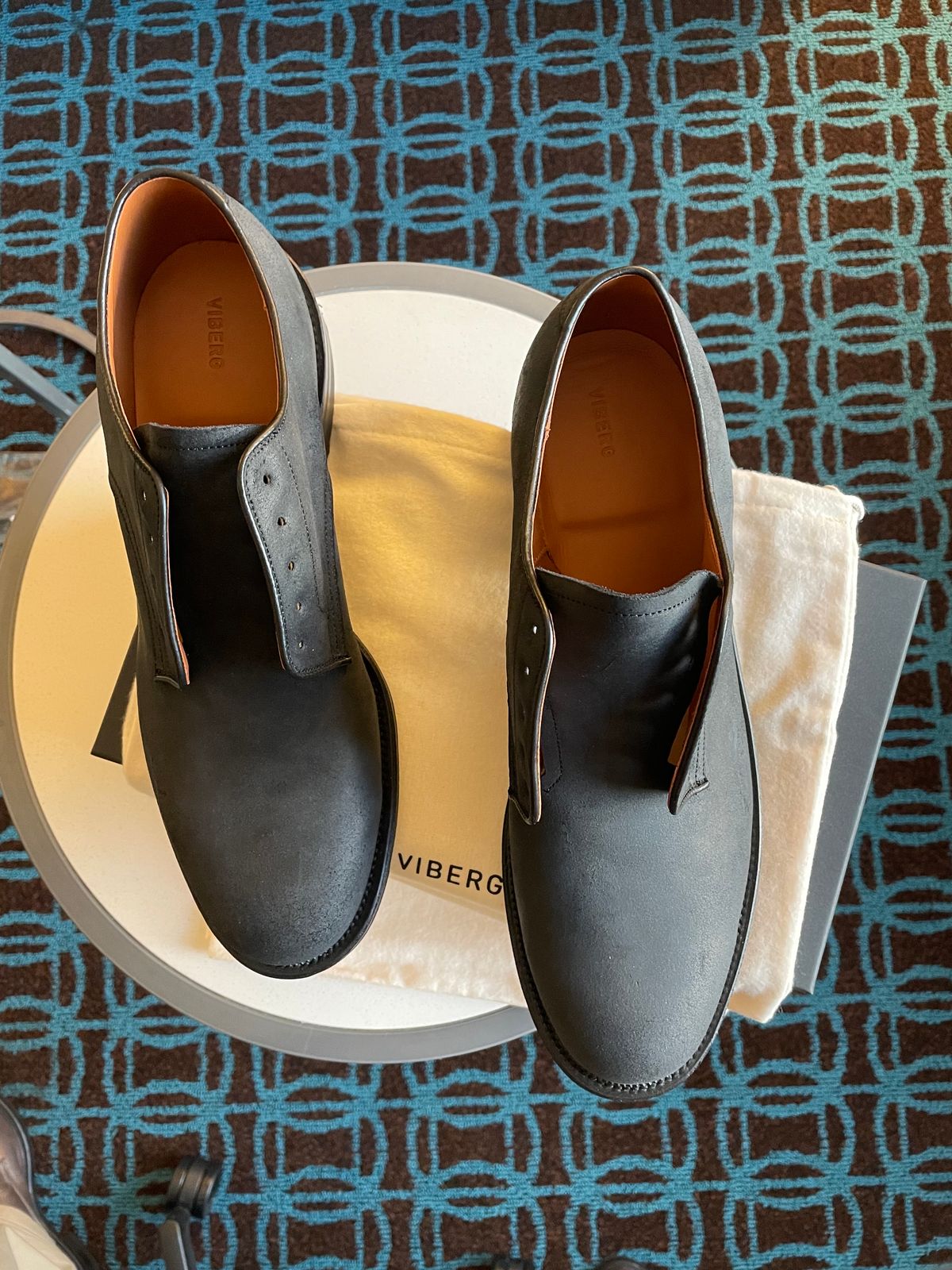 Photo by Nuc on November 9, 2023 of the Viberg Rockland Blucher in C.F. Stead Black Waxy Commander Suede.