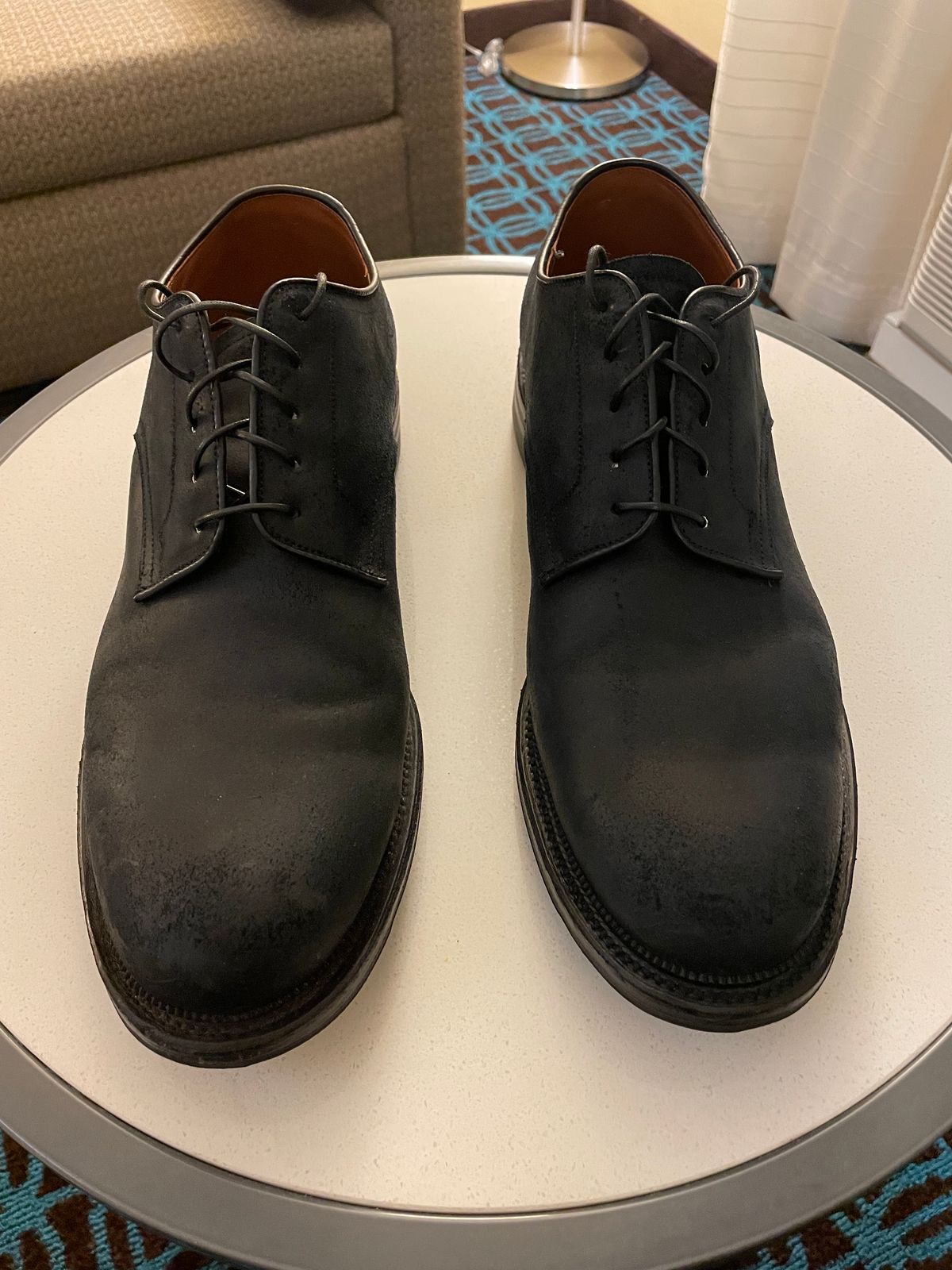 Photo by Nuc on December 6, 2023 of the Viberg Rockland Blucher in C.F. Stead Black Waxy Commander Suede.