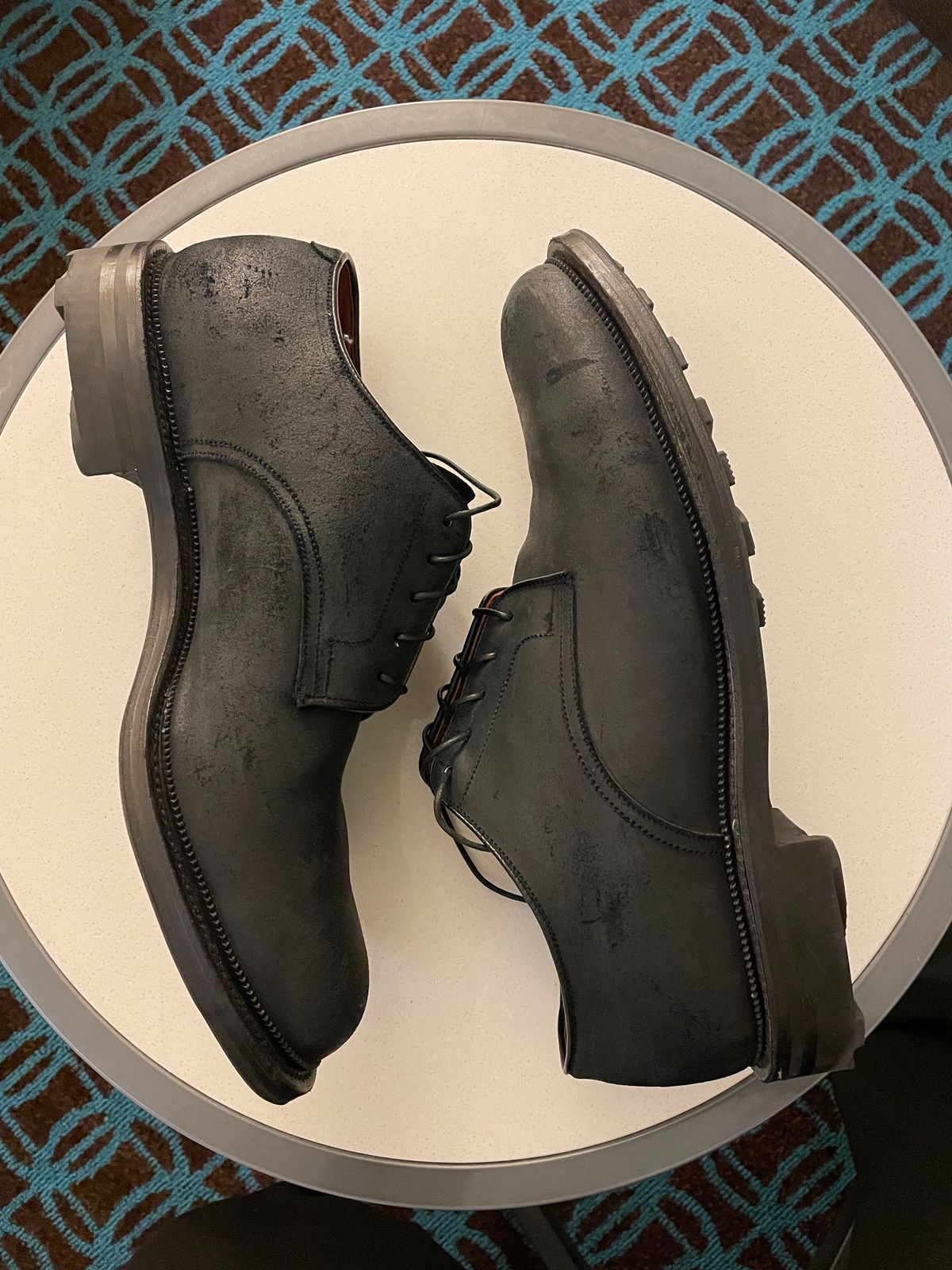 Photo by Nuc on December 6, 2023 of the Viberg Rockland Blucher in C.F. Stead Black Waxy Commander Suede.