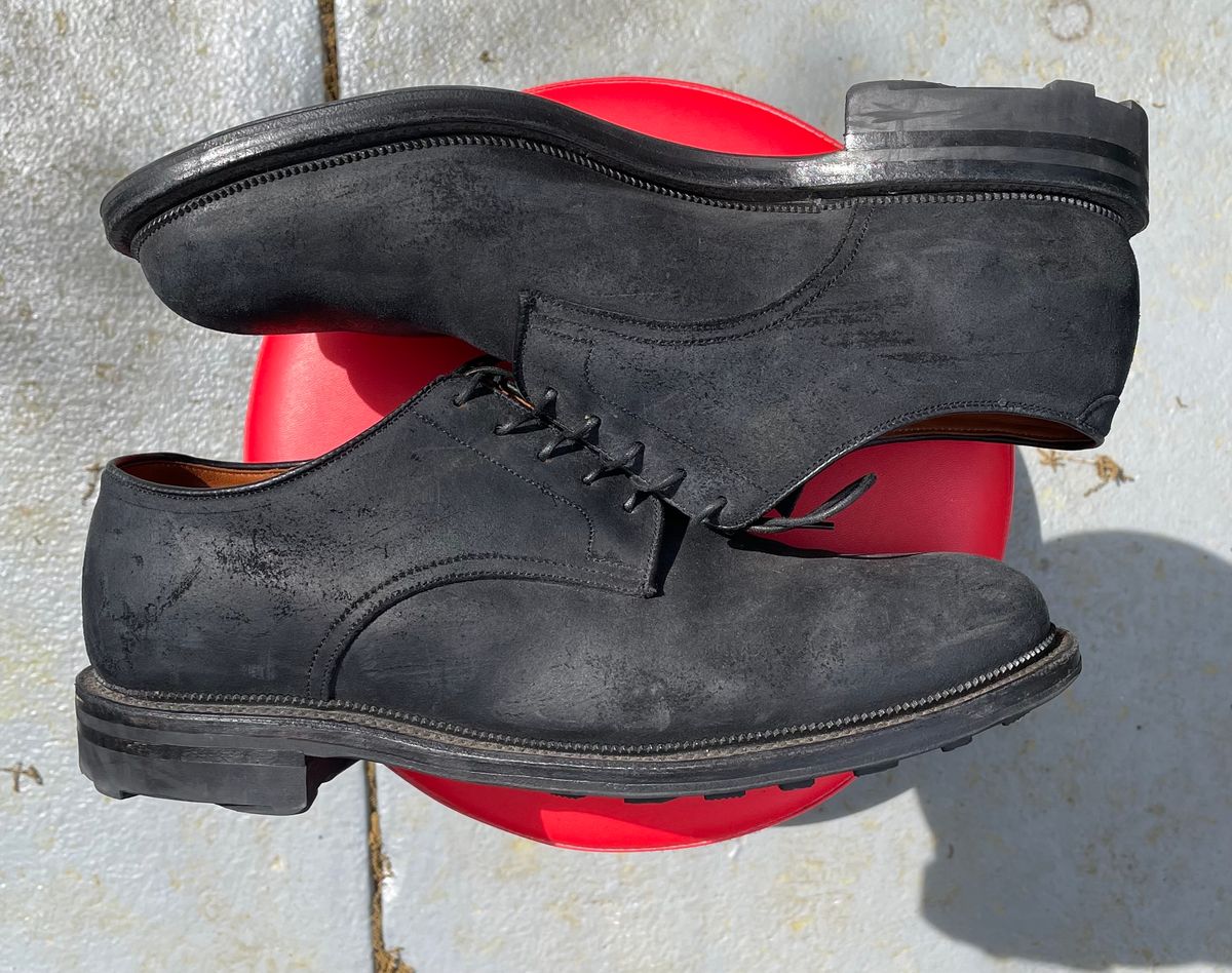 Photo by Nuc on March 5, 2024 of the Viberg Rockland Blucher in C.F. Stead Black Waxy Commander Suede.