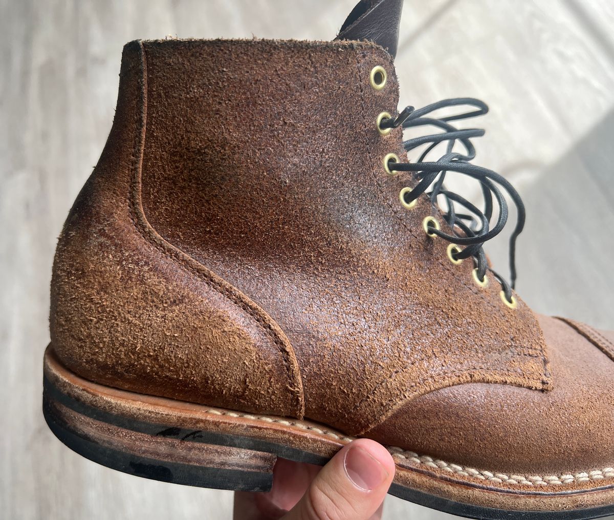 Photo by stuntman on October 9, 2023 of the Viberg Service Boot in Horween Natural Waxed Flesh.