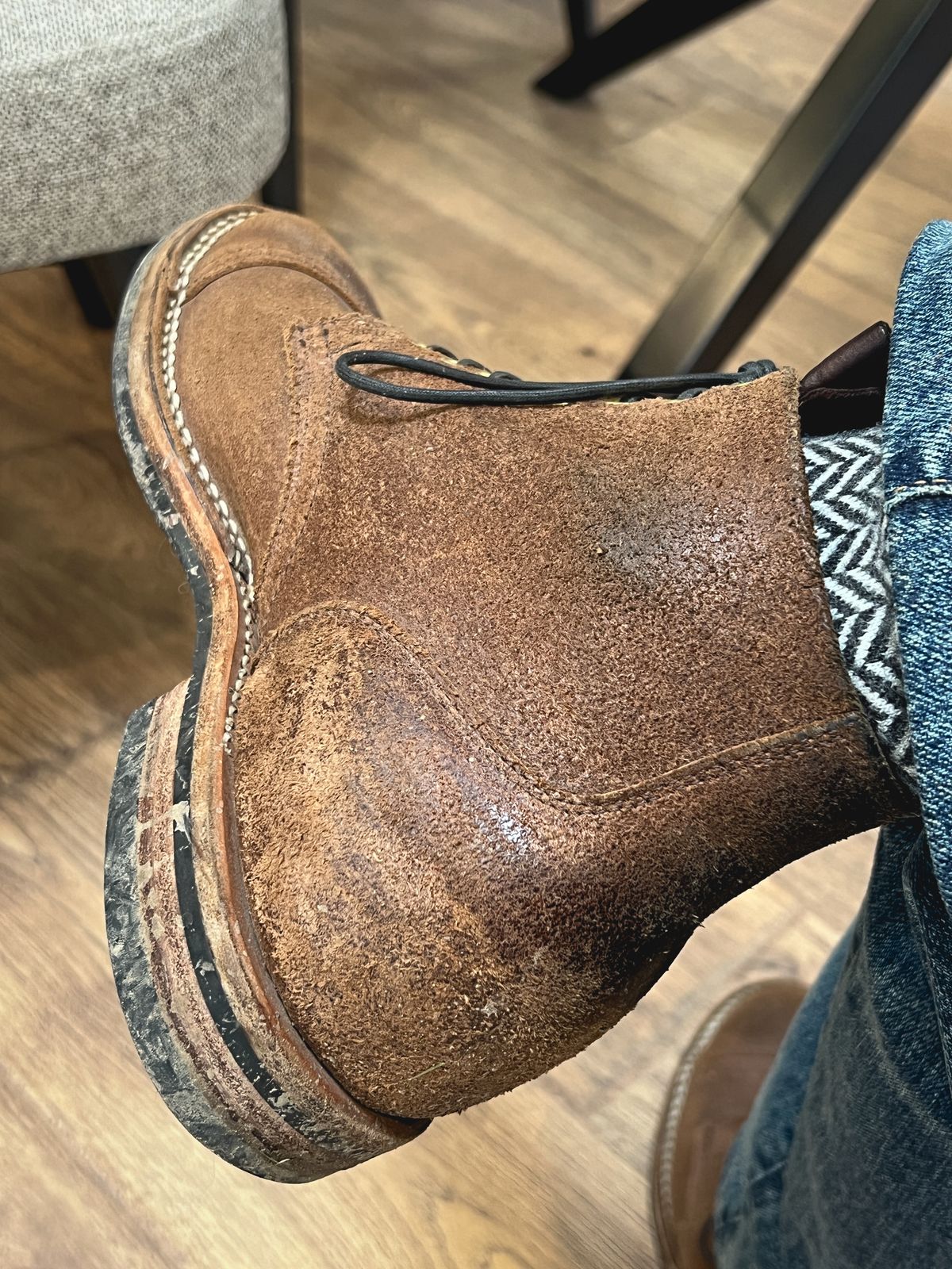 Photo by stuntman on April 12, 2024 of the Viberg Service Boot in Horween Natural Waxed Flesh.