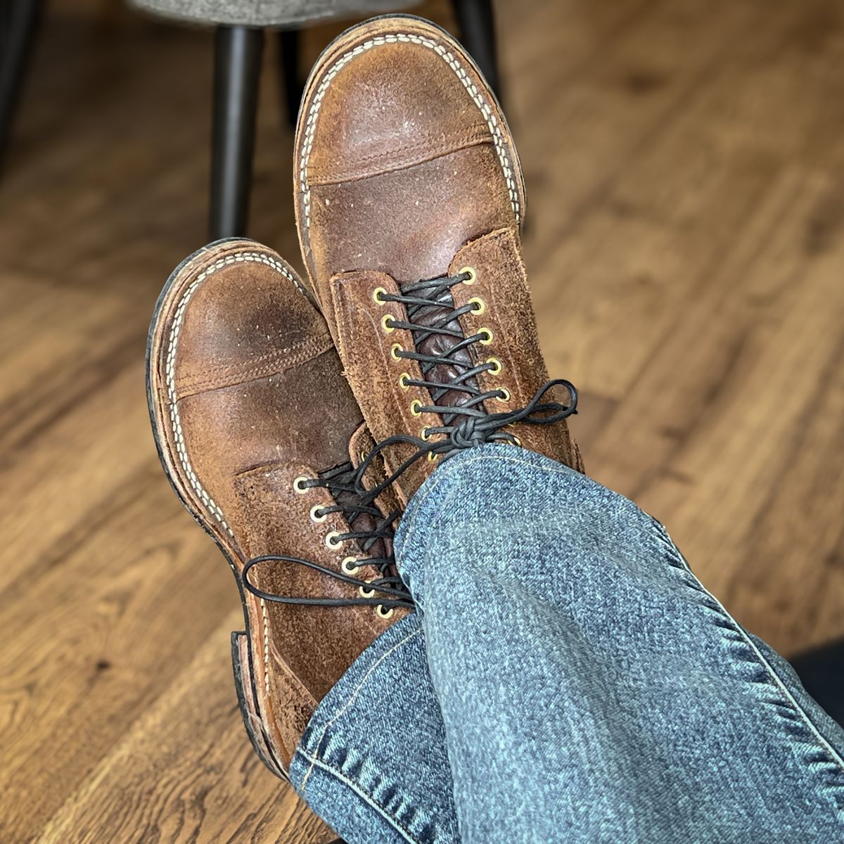 Photo by stuntman on April 18, 2024 of the Viberg Service Boot in Horween Natural Waxed Flesh.