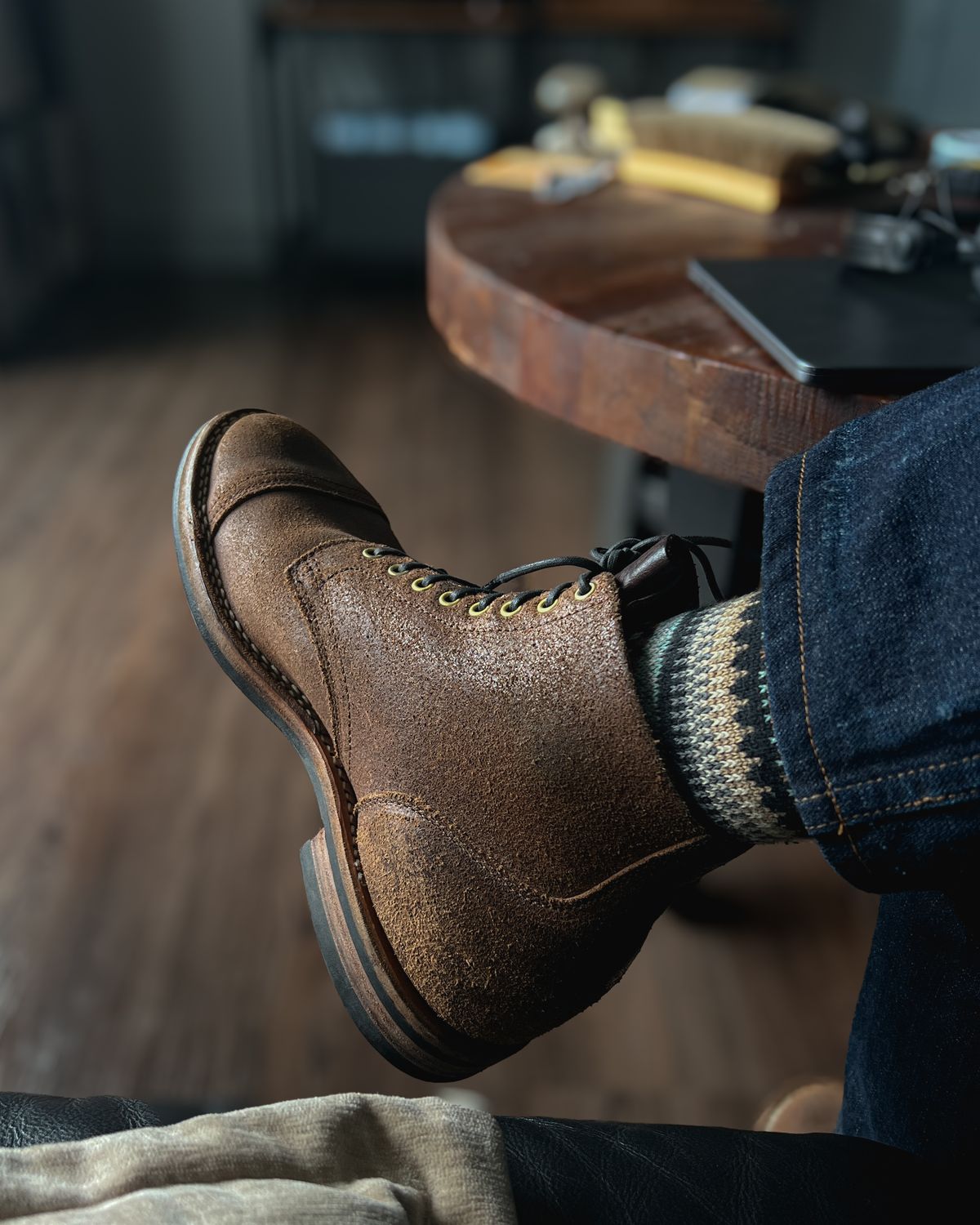 Photo by stuntman on August 19, 2024 of the Viberg Service Boot in Horween Natural Waxed Flesh.