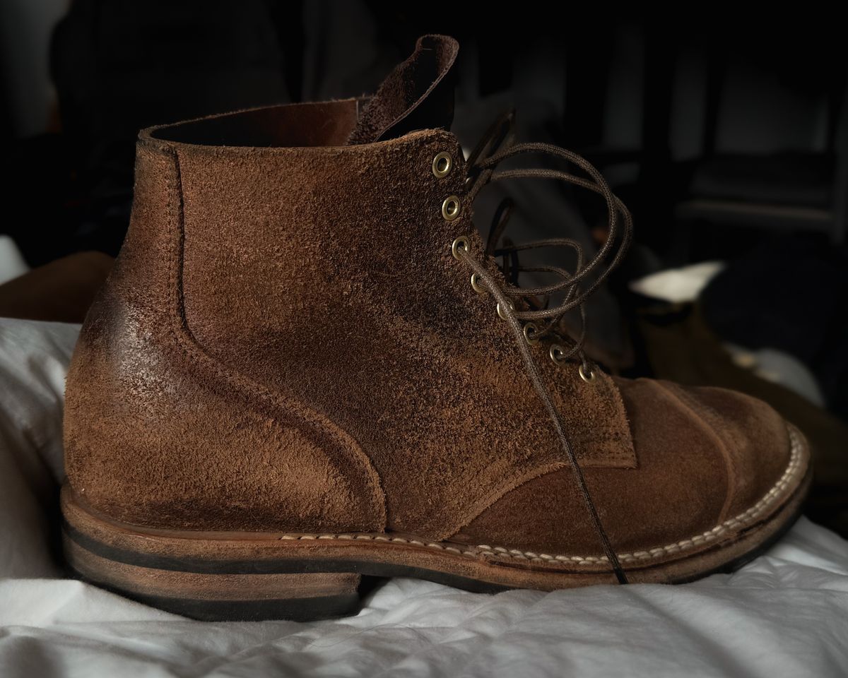 Photo by stuntman on February 12, 2025 of the Viberg Service Boot in Horween Natural Waxed Flesh.