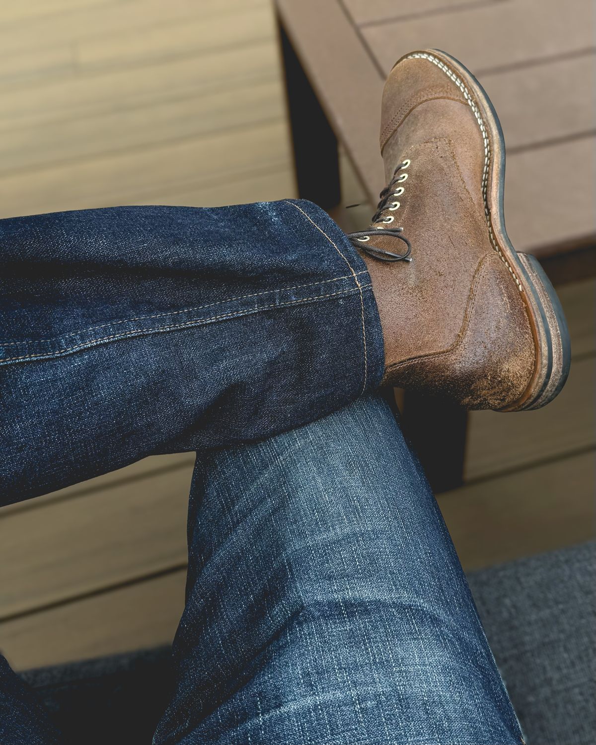 Photo by stuntman on July 12, 2025 of the Viberg Service Boot in Horween Natural Waxed Flesh.
