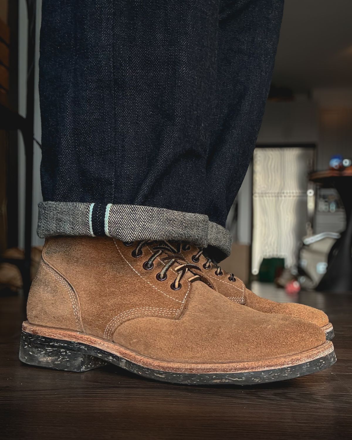 Photo by stuntman on January 3, 2025 of the Oak Street Bootmakers Field Boot in Horween Natural Chromexcel Roughout.