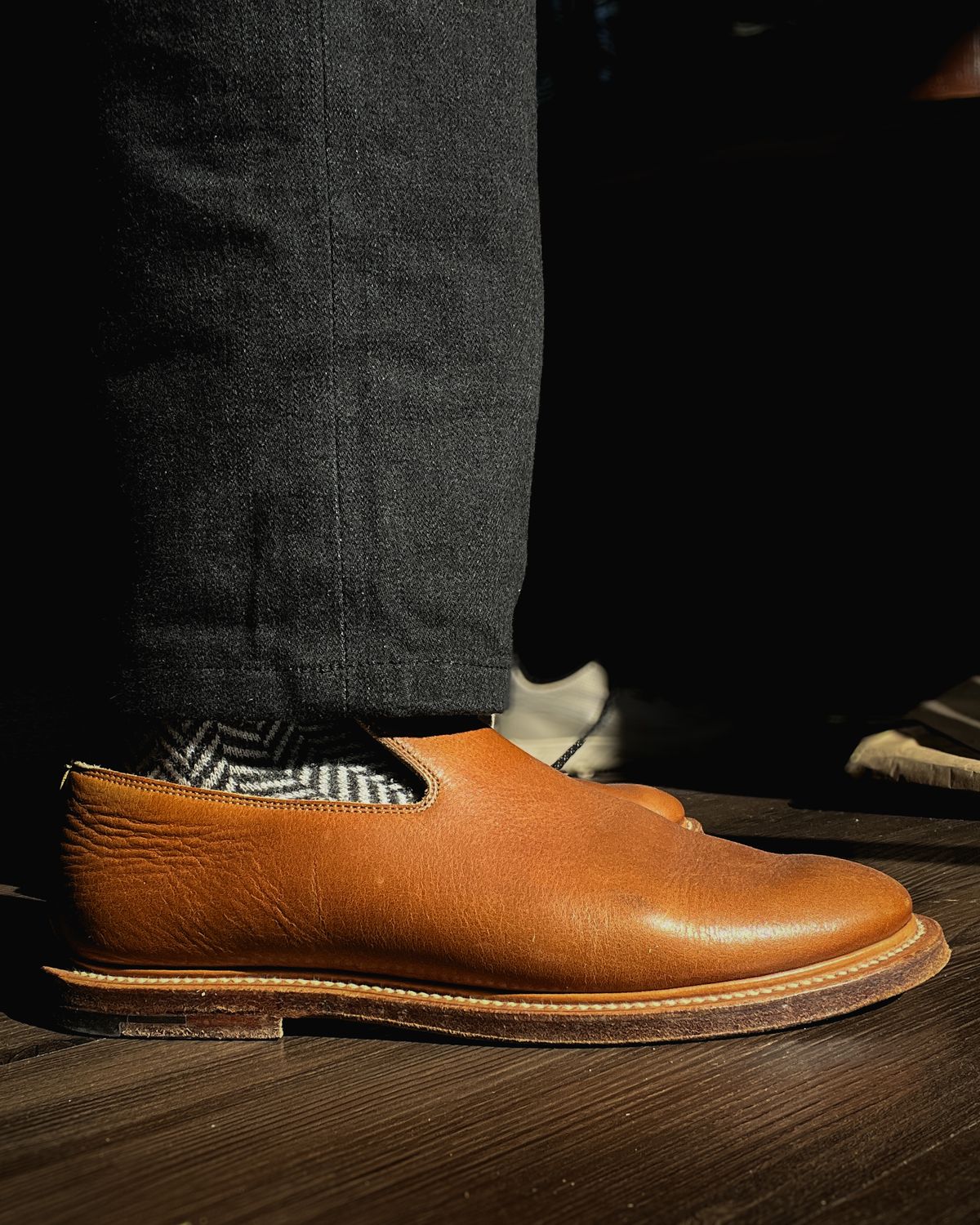 Photo by stuntman on October 12, 2024 of the Viberg Slipper in CF Stead Noix Eco Grain.