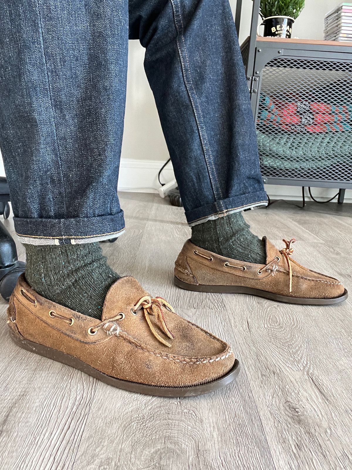 Photo by stuntman on December 21, 2023 of the Oak Street Bootmakers Camp Moc in Horween Natural Chromexcel Roughout.