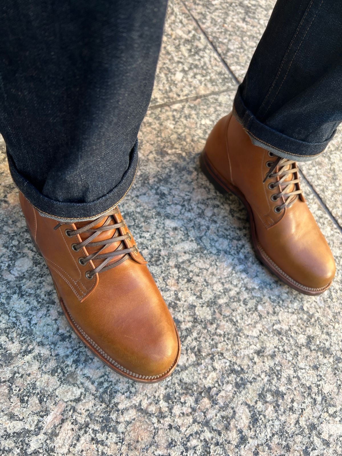 Photo by stuntman on October 17, 2023 of the Viberg Service Boot in Shinki Cognac Latigo Horsehide.