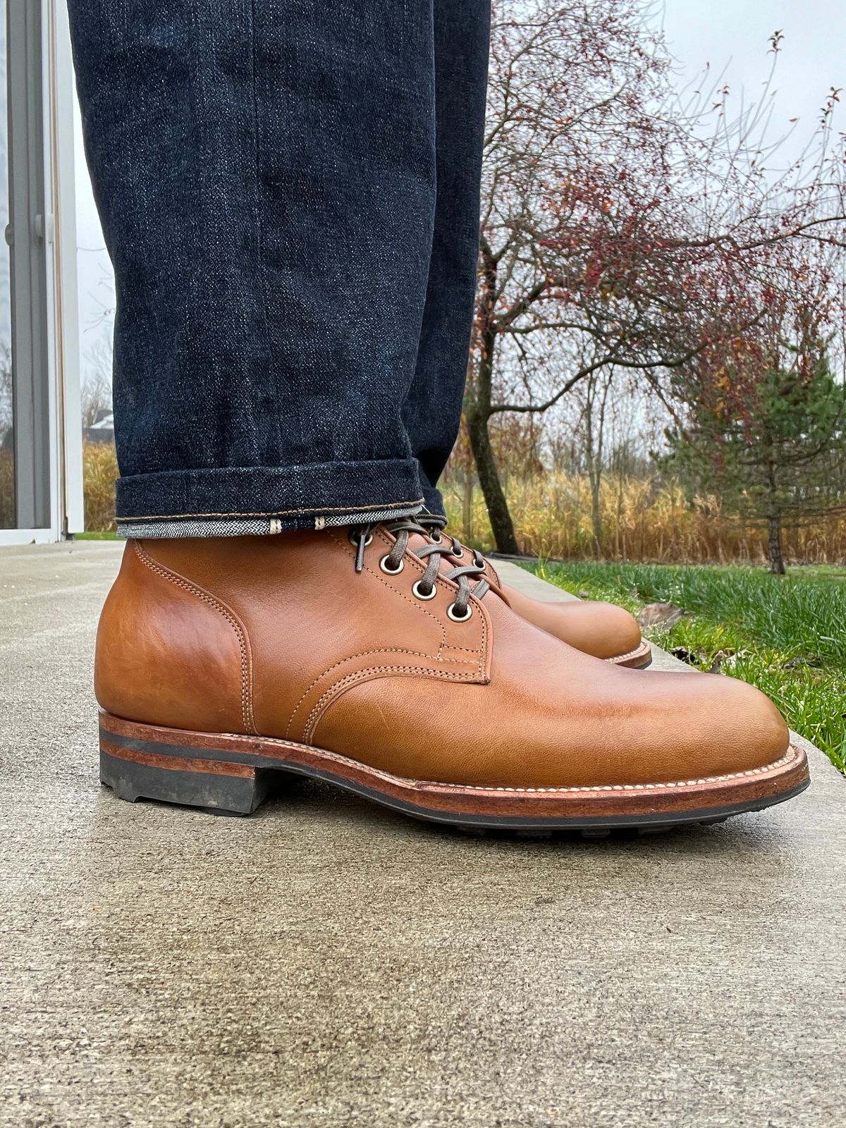 Photo by stuntman on October 30, 2023 of the Viberg Service Boot in Shinki Cognac Latigo Horsehide.