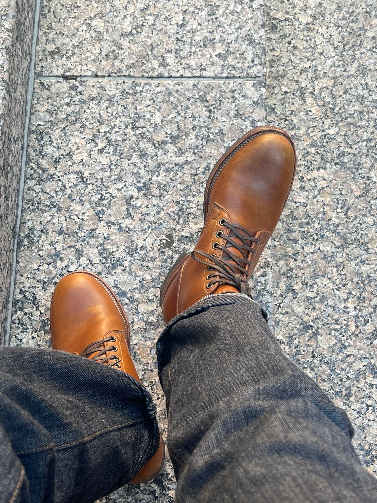 Photo by stuntman on November 1, 2023 of the Viberg Service Boot in Shinki Cognac Latigo Horsehide.