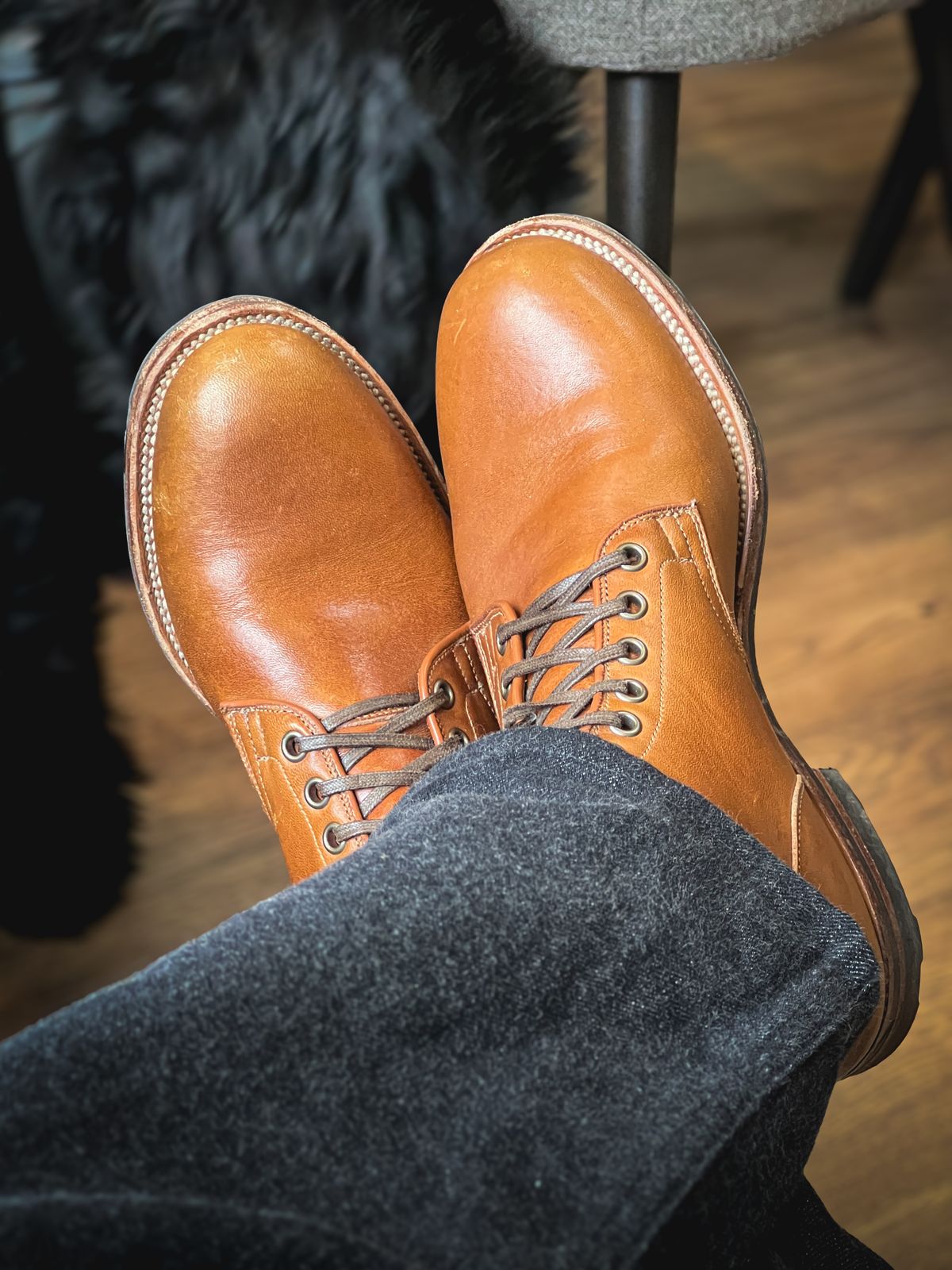 Photo by stuntman on January 27, 2024 of the Viberg Service Boot in Shinki Cognac Latigo Horsehide.
