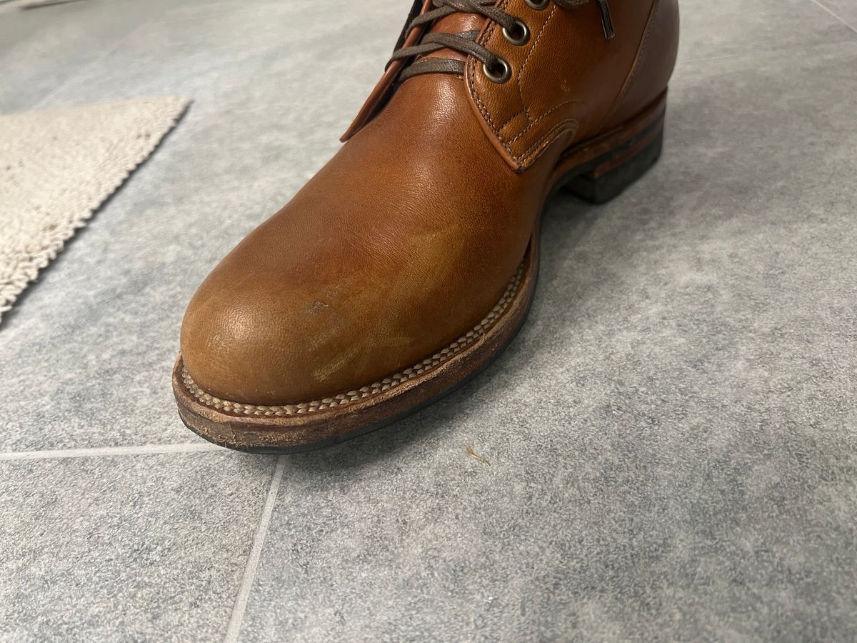 Photo by stuntman on March 23, 2024 of the Viberg Service Boot in Shinki Cognac Latigo Horsehide.