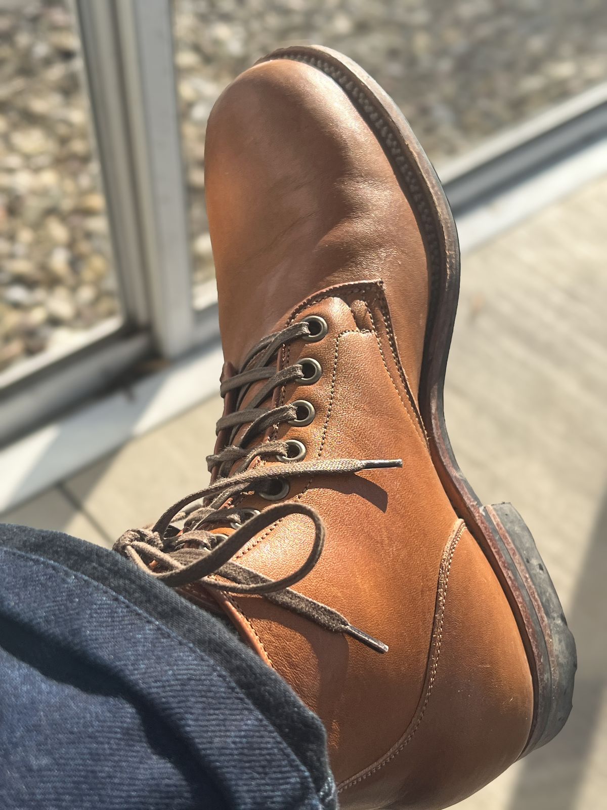 Photo by stuntman on March 24, 2024 of the Viberg Service Boot in Shinki Cognac Latigo Horsehide.
