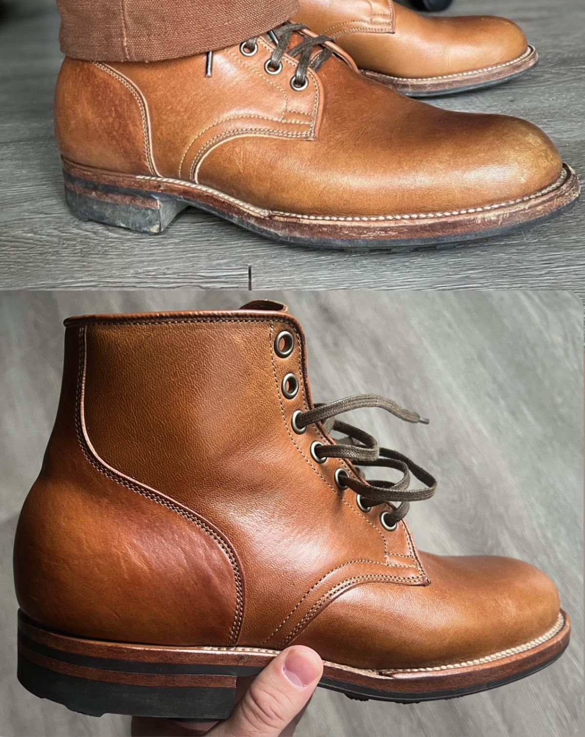Photo by stuntman on June 7, 2024 of the Viberg Service Boot in Shinki Cognac Latigo Horsehide.