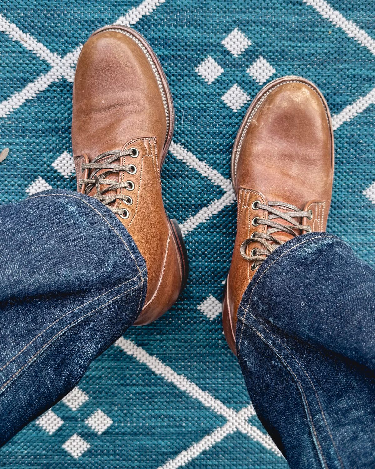Photo by stuntman on May 28, 2025 of the Viberg Service Boot in Shinki Cognac Latigo Horsehide.