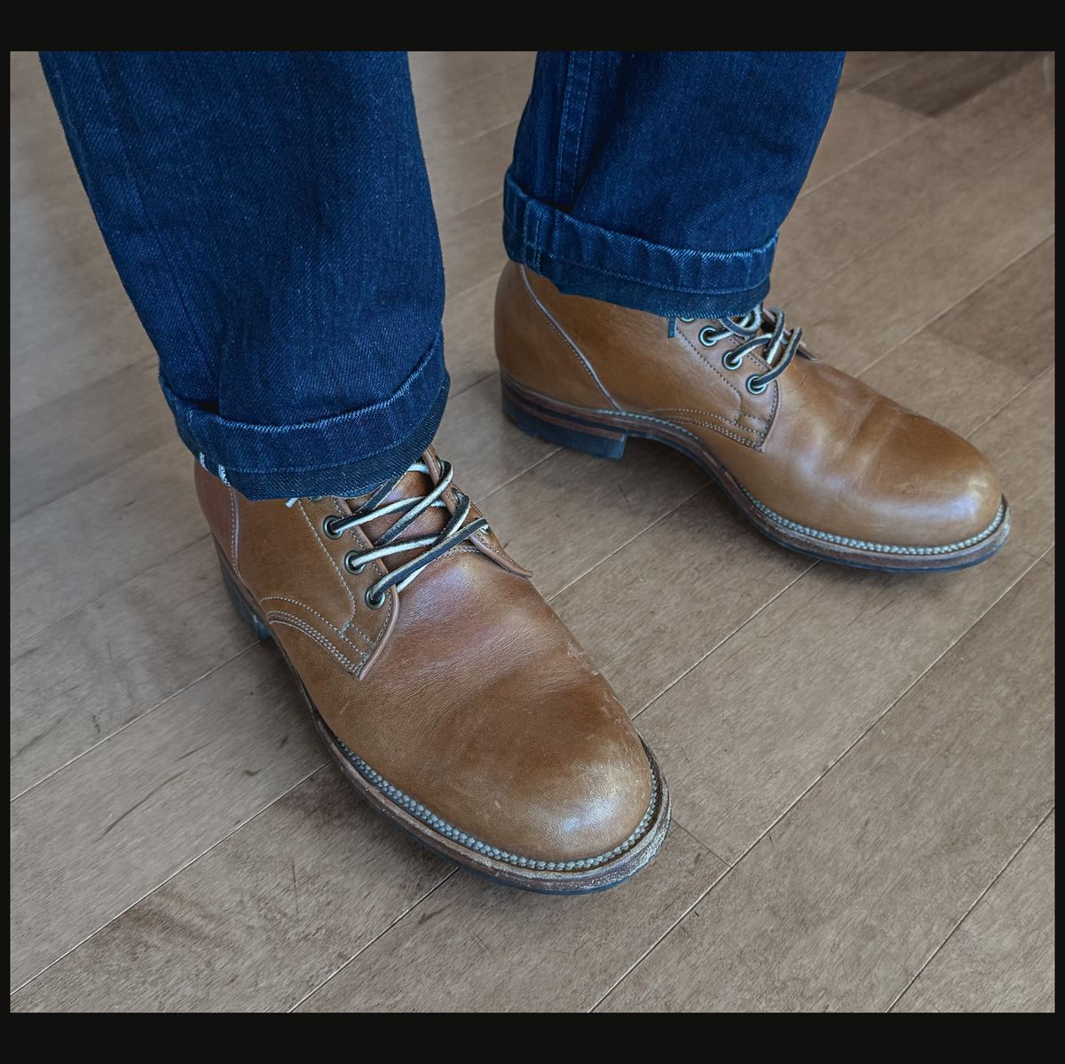 Photo by stuntman on September 30, 2025 of the Viberg Service Boot in Shinki Cognac Latigo Horsehide.
