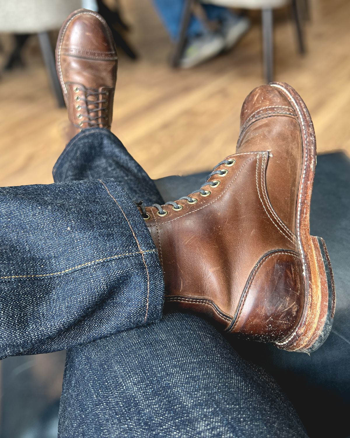 Photo by stuntman on April 19, 2024 of the Oak Street Bootmakers Trench Boot in Horween Natural Chromexcel.