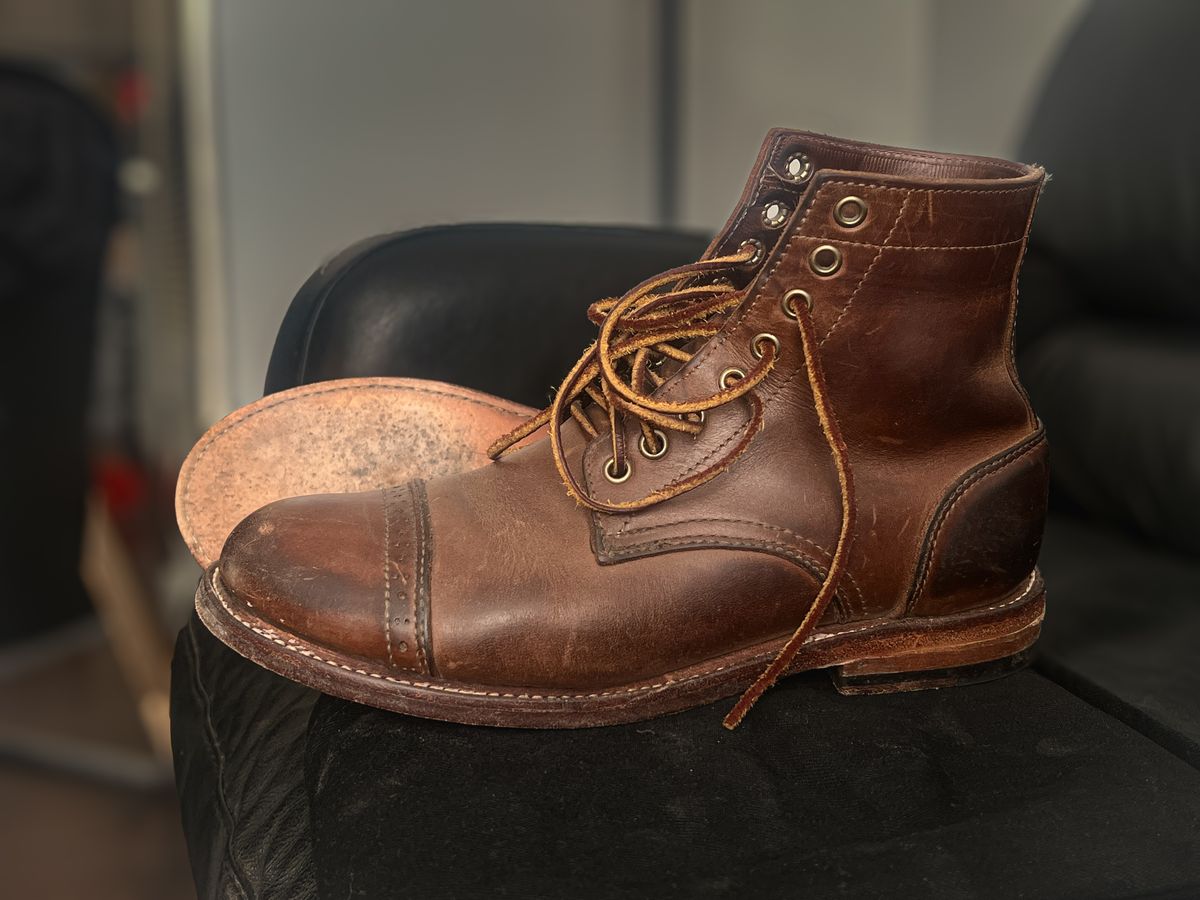 Photo by stuntman on December 19, 2024 of the Oak Street Bootmakers Trench Boot in Horween Natural Chromexcel.