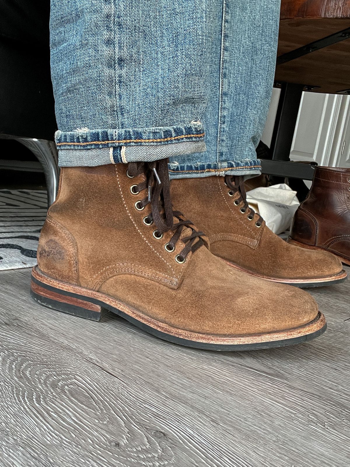 Photo by stuntman on October 27, 2023 of the Oak Street Bootmakers Trench Boot in Horween Natural Chromexcel Roughout.