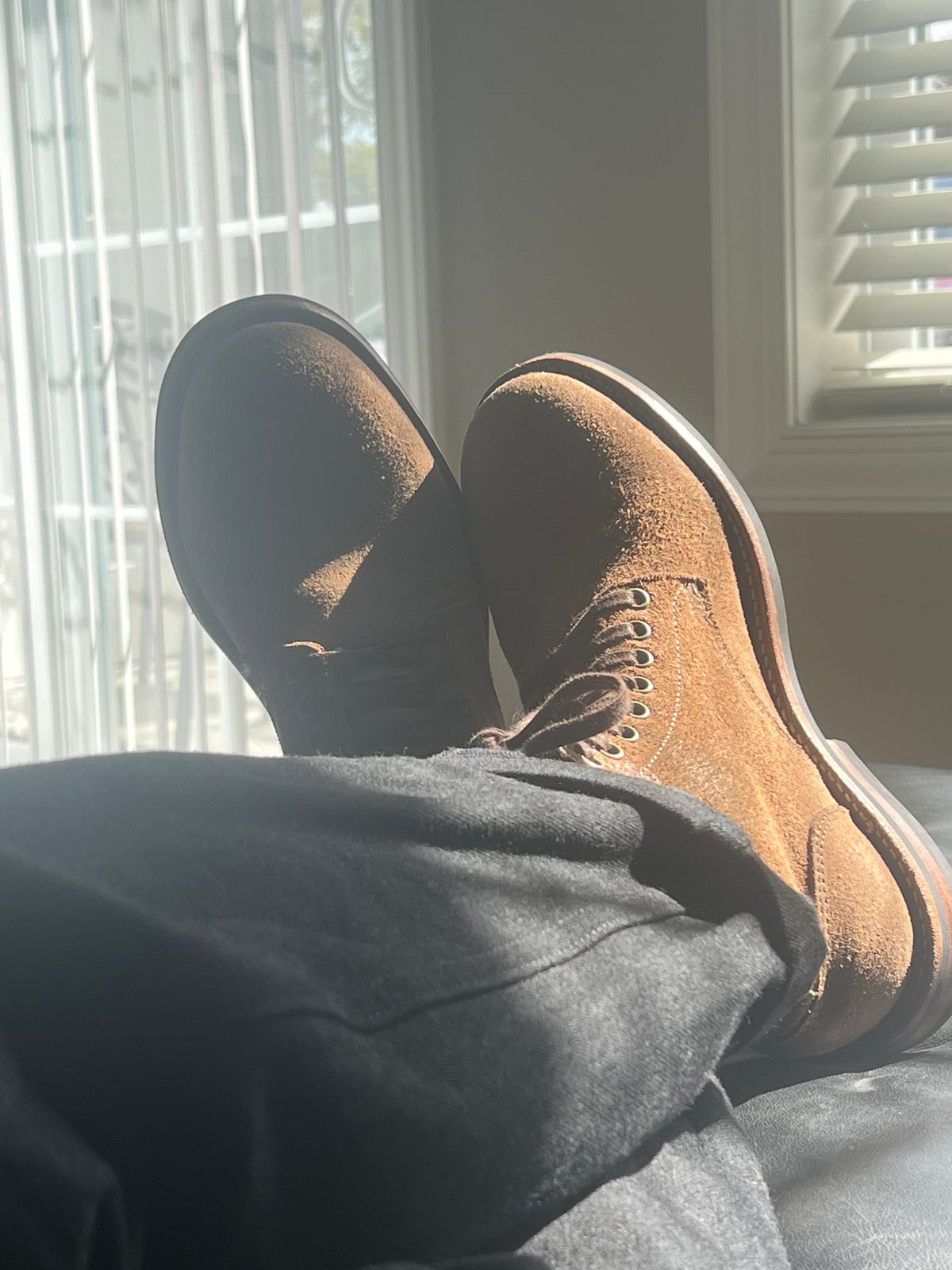 Photo by stuntman on September 27, 2023 of the Oak Street Bootmakers Trench Boot in Horween Natural Chromexcel Roughout.