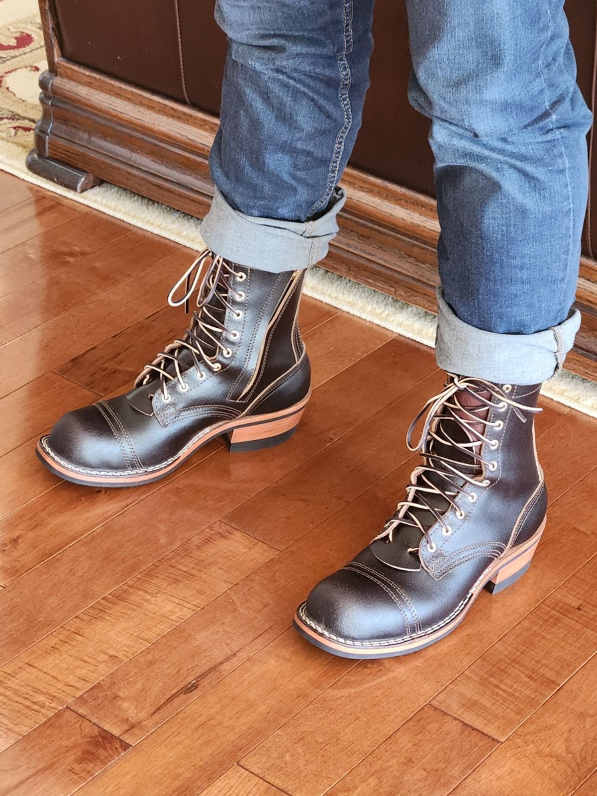 Photo by kevinyarrington on October 10, 2023 of the Nicks Patrol Boot in Horween Brown Waxed Flesh.
