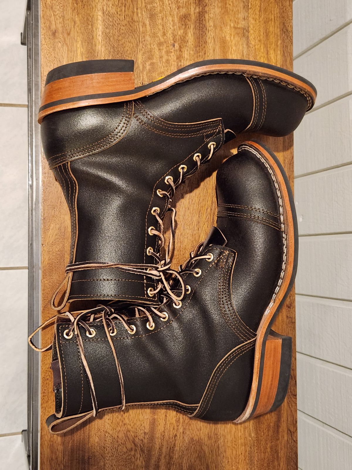 Photo by kevinyarrington on November 2, 2023 of the Nicks Patrol Boot in Horween Brown Waxed Flesh.