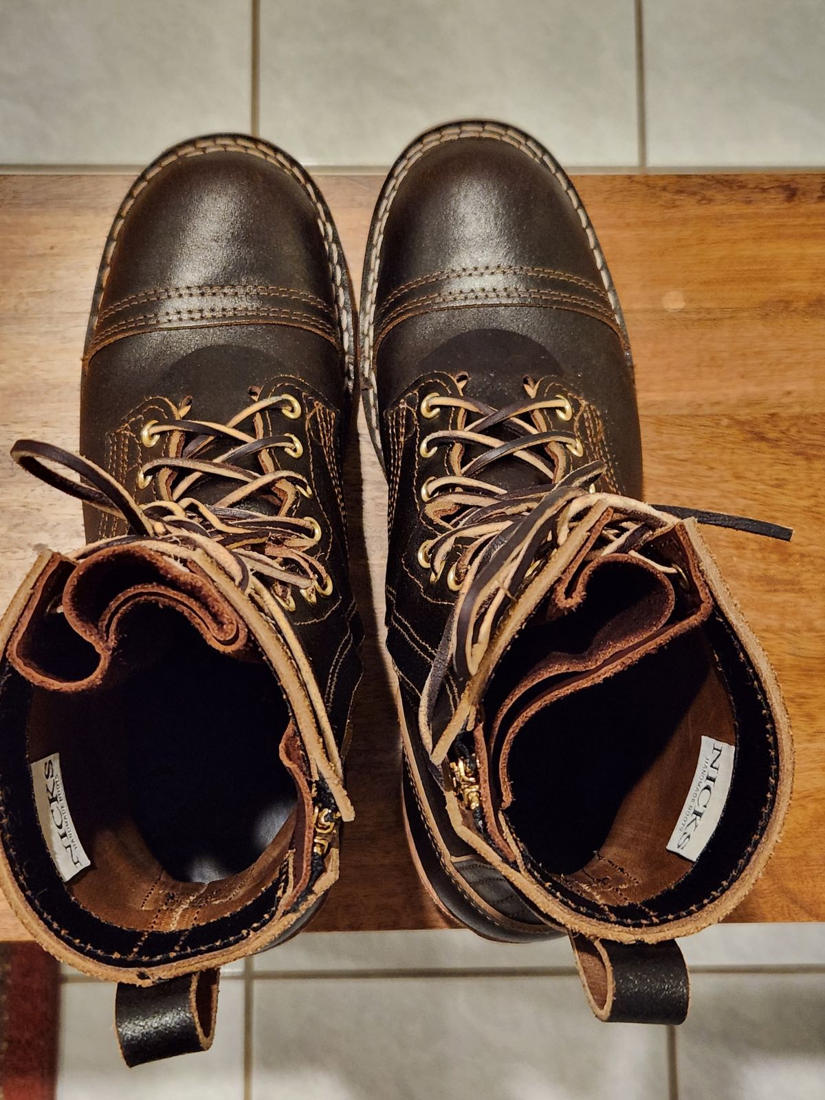 Photo by kevinyarrington on November 2, 2023 of the Nicks Patrol Boot in Horween Brown Waxed Flesh.