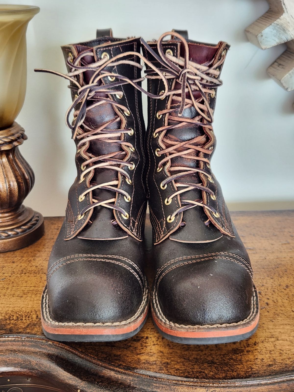 Photo by kevinyarrington on December 5, 2023 of the Nicks Patrol Boot in Horween Brown Waxed Flesh.