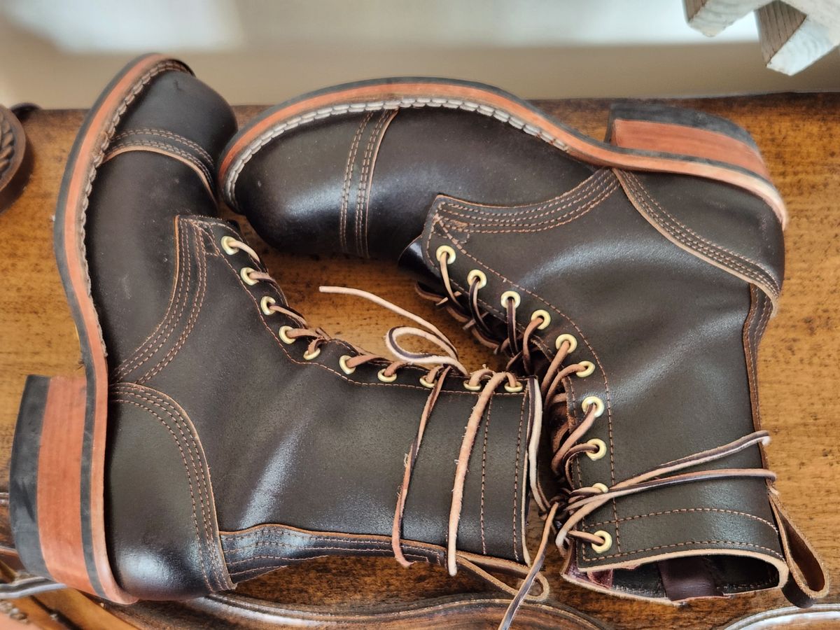 Photo by kevinyarrington on January 3, 2024 of the Nicks Patrol Boot in Horween Brown Waxed Flesh.