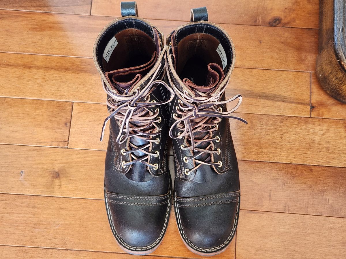 Photo by kevinyarrington on January 3, 2024 of the Nicks Patrol Boot in Horween Brown Waxed Flesh.