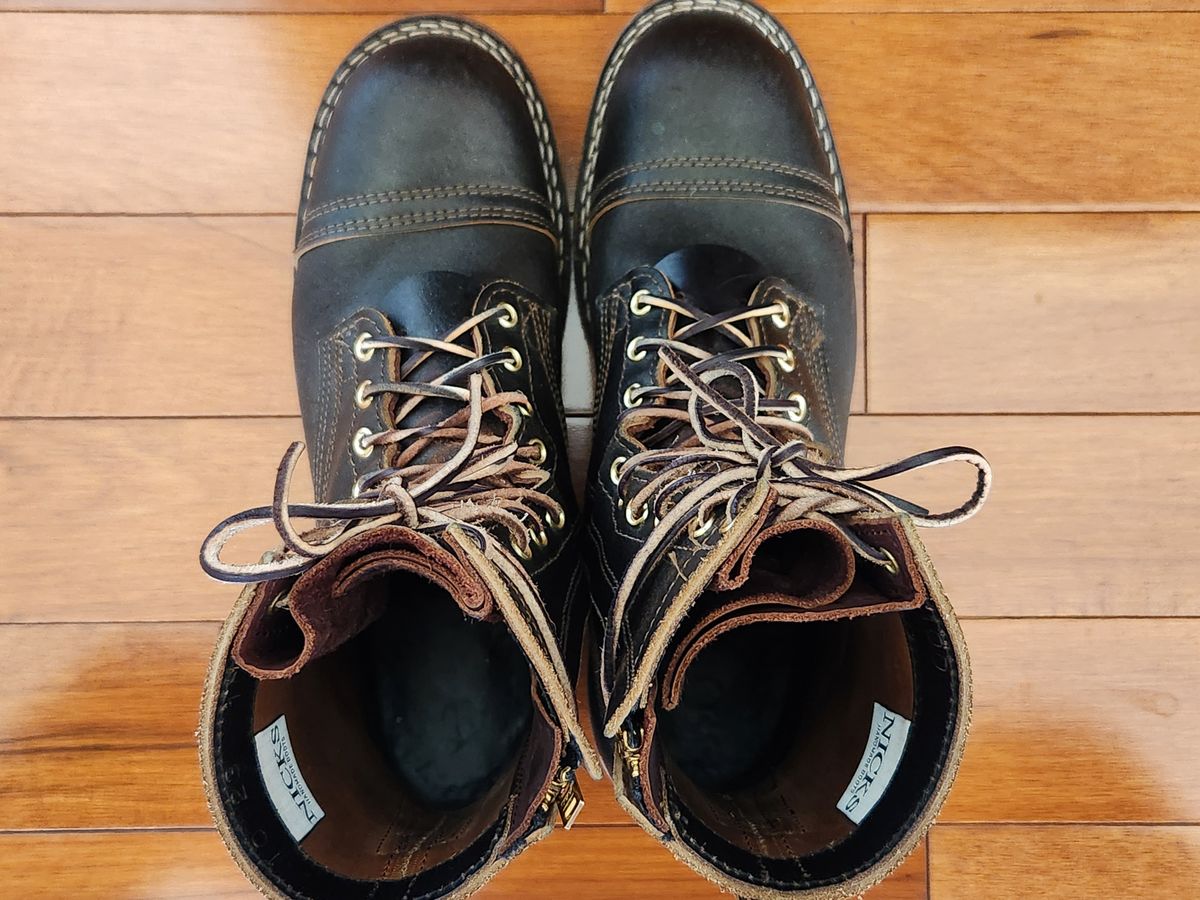 Photo by kevinyarrington on February 5, 2024 of the Nicks Patrol Boot in Horween Brown Waxed Flesh.