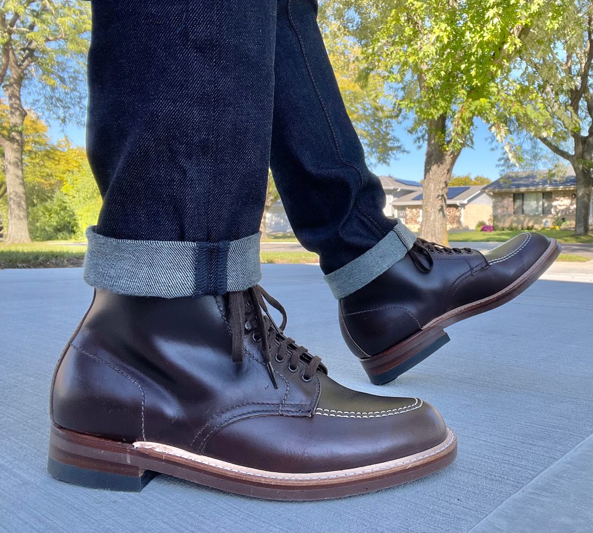 Photo by ThisIsFrankLucas on October 1, 2022 of the Alden Indy Boot in Horween Brown Chromexcel.