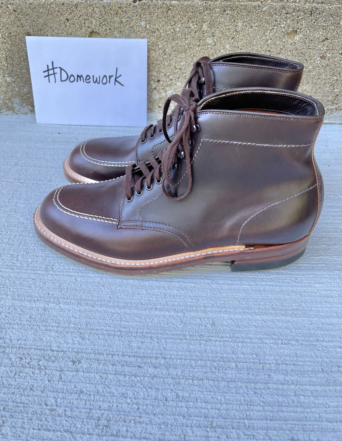 Photo by ThisIsFrankLucas on October 1, 2022 of the Alden Indy Boot in Horween Brown Chromexcel.