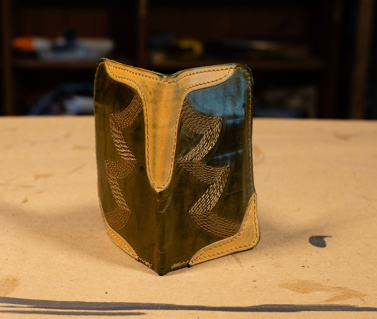 Photo by davecorey on December 4, 2025 of the Oldspeed MFG Western Wallet in Wickett & Craig Olive Traditional Harness.