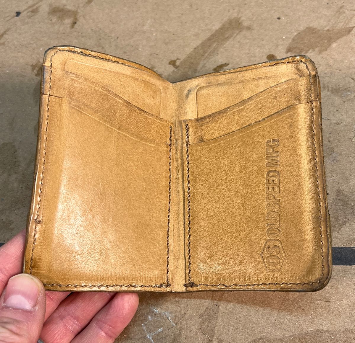 Photo by davecorey on March 5, 2026 of the Oldspeed MFG Western Wallet in Wickett & Craig Olive Traditional Harness.