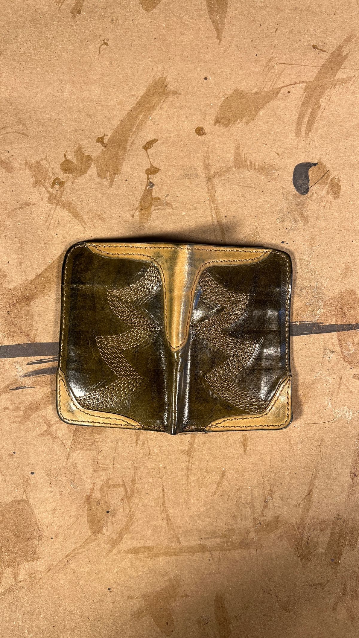 Photo by davecorey on April 5, 2026 of the Oldspeed MFG Western Wallet in Wickett & Craig Olive Traditional Harness.