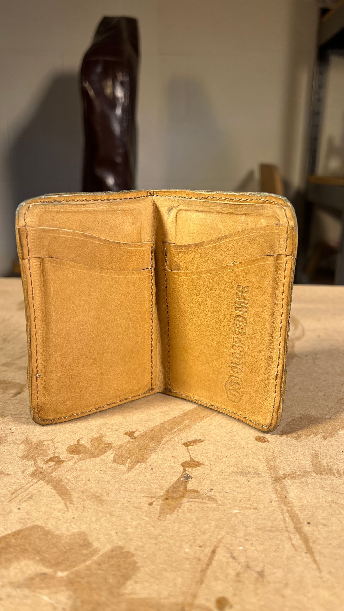 Photo by davecorey on April 5, 2026 of the Oldspeed MFG Western Wallet in Wickett & Craig Olive Traditional Harness.