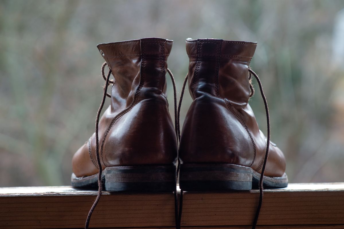 Photo by davecorey on February 1, 2024 of the Oldspeed Service Boot 6” in Horween Tan Latigo.