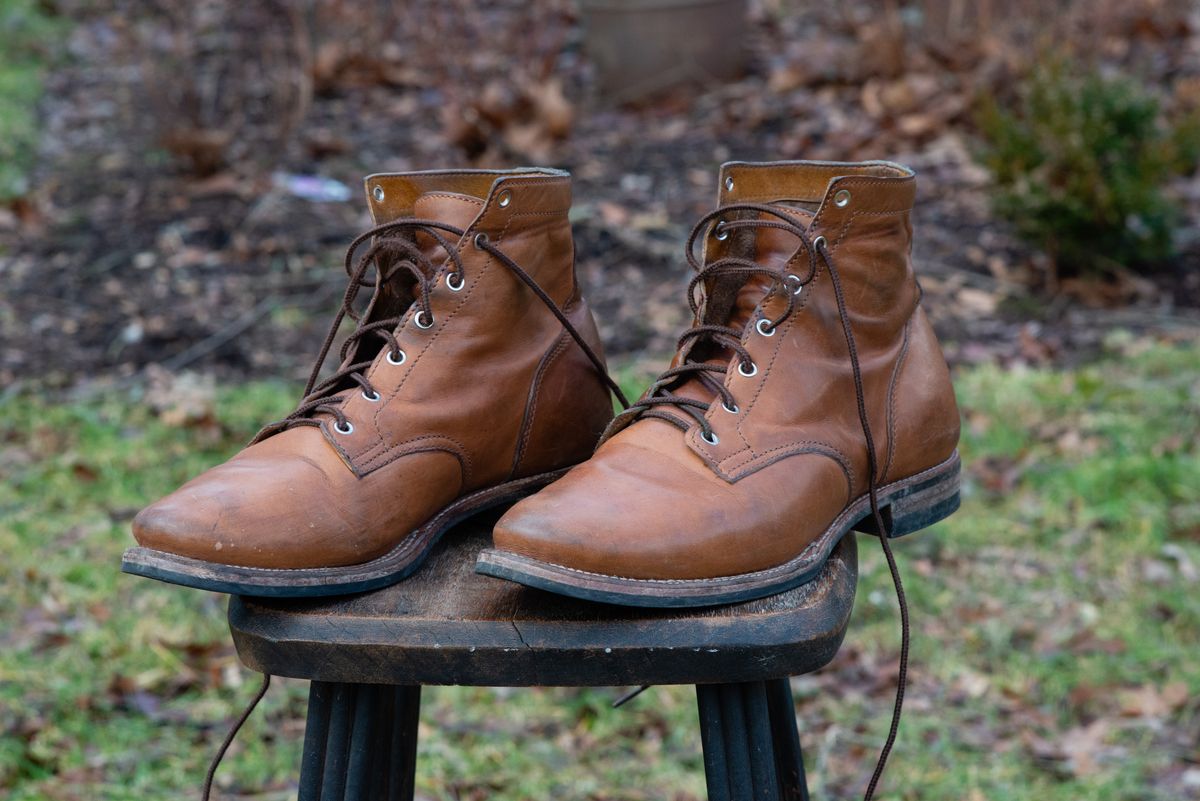 Photo by davecorey on February 1, 2024 of the Oldspeed Service Boot 6” in Horween Tan Latigo.