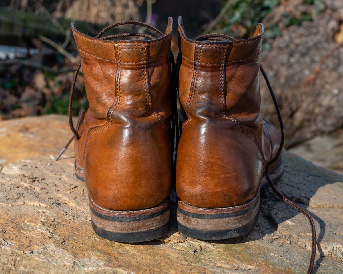 Photo by davecorey on March 3, 2024 of the Oldspeed Service Boot 6” in Horween Tan Latigo.