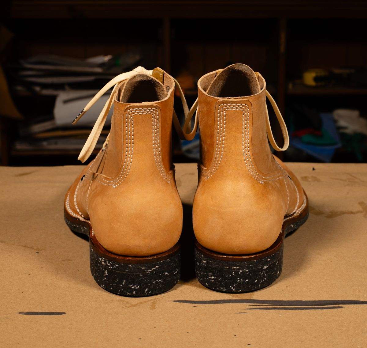 Photo by davecorey on October 17, 2025 of the Oldspeed Henry Johnson Boot in Horween Russet Horsehide Strips.