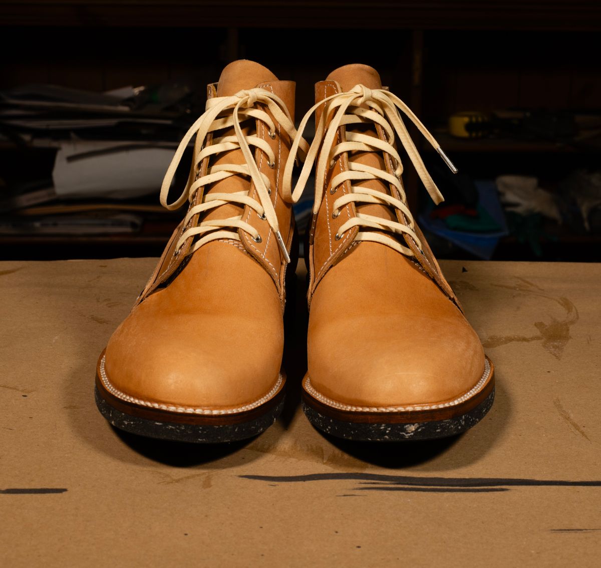 Photo by davecorey on October 17, 2025 of the Oldspeed Henry Johnson Boot in Horween Russet Horsehide Strips.