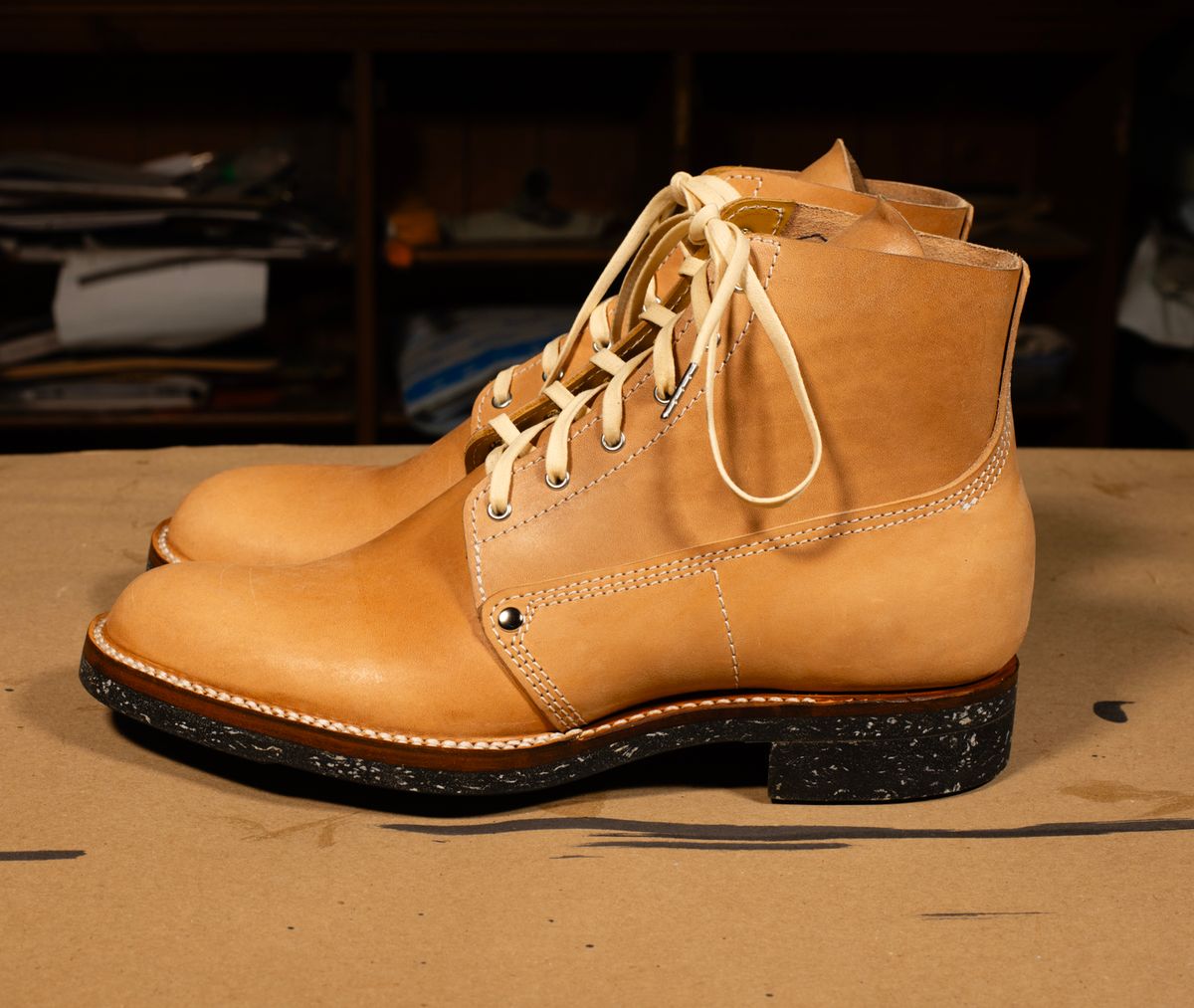 Photo by davecorey on October 17, 2025 of the Oldspeed Henry Johnson Boot in Horween Russet Horsehide Strips.
