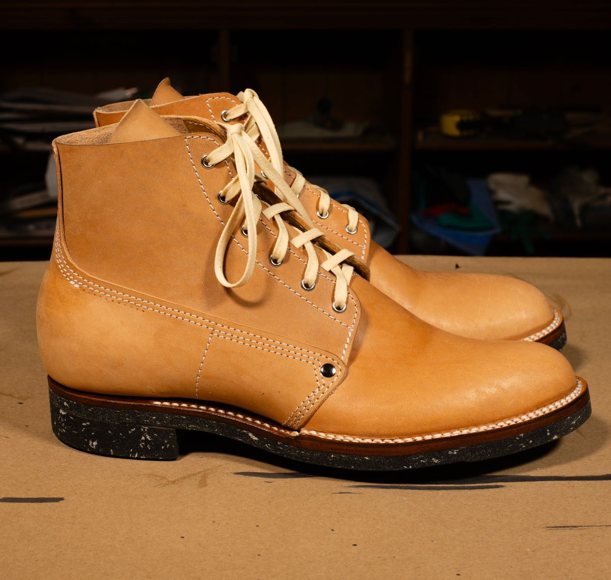 Photo by davecorey on October 17, 2025 of the Oldspeed Henry Johnson Boot in Horween Russet Horsehide Strips.